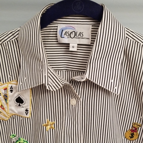 Las Olas Striped Button Down Casino Shirt in Small - Picture 3 of 8